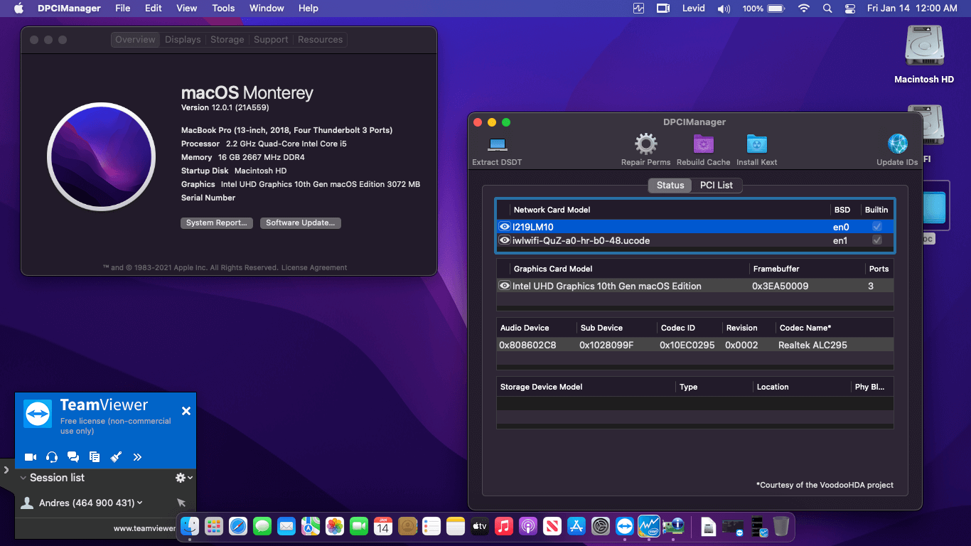 Success Hackintosh macOS Monterey 12.0.1 Build 21A559 in Dell Latitude 5310